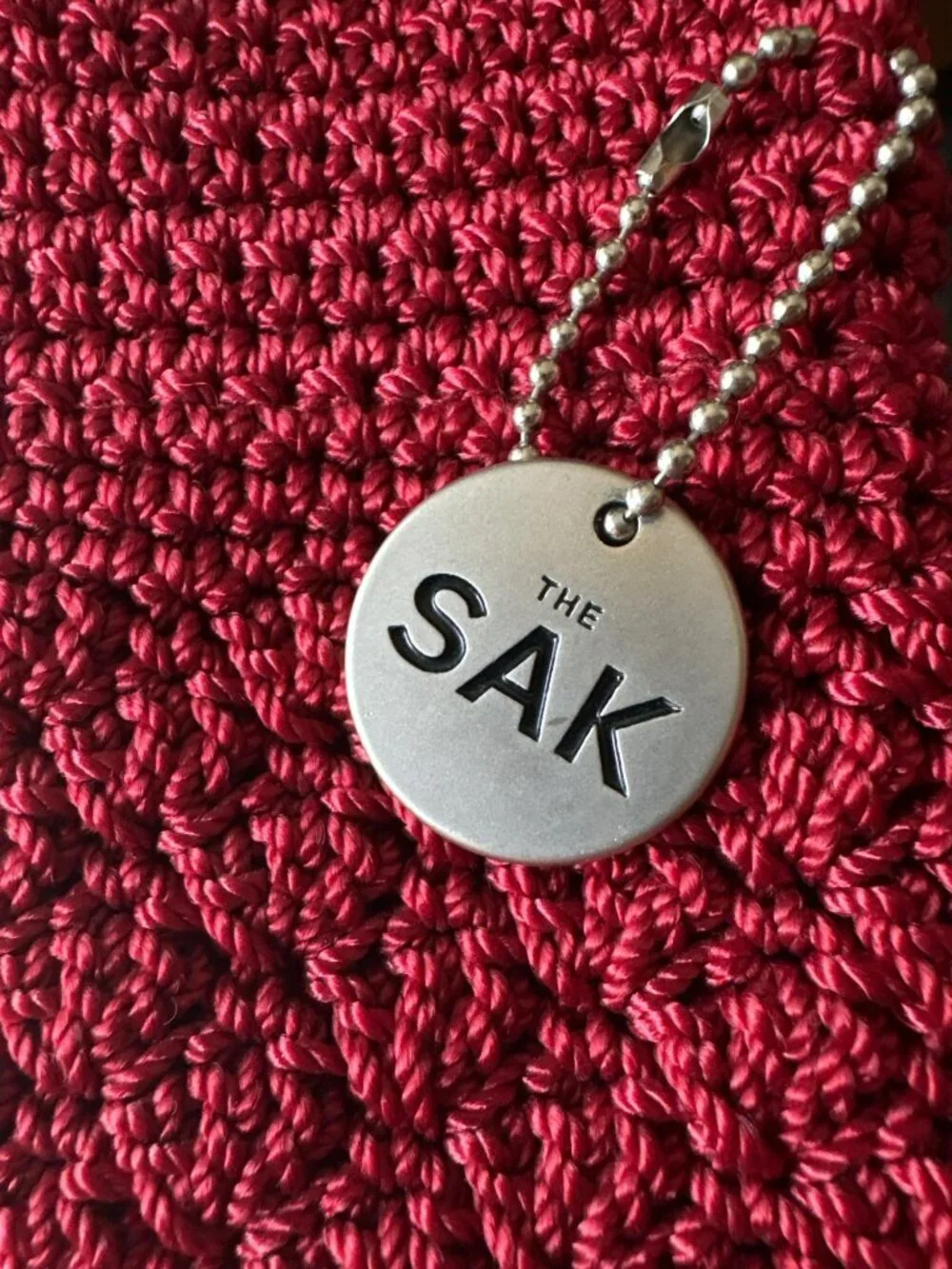 The Sak Red Hand Crochet Hobo Shoulder Bag With Interior Pockets